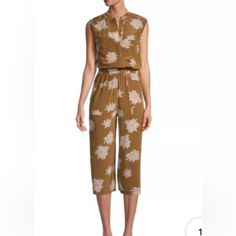 Vince Silk Chrysanthemum Romper/Jumpsuit, Brown/White, Size Small